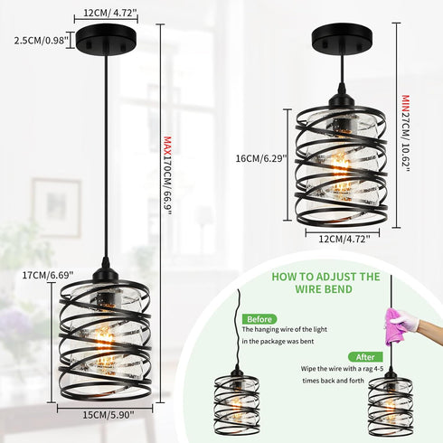 Black Pendant Lights for Kitchen Island, Industrial Farmhouse Pendant Light Fixtures with Seeded Glass Shade