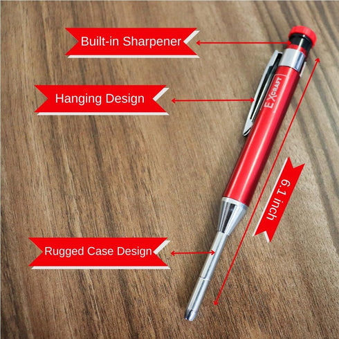 Red Premium EXcraft Metal Mechanical Carpenter Pencil Deep Hole with Built-in Sharpener For Architect Construction Carpentry Making Scribe Tools by EXcraft
