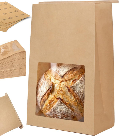 100 Pack Large Thick Brown Kraft Paper Boule Bread Bags for Homemade