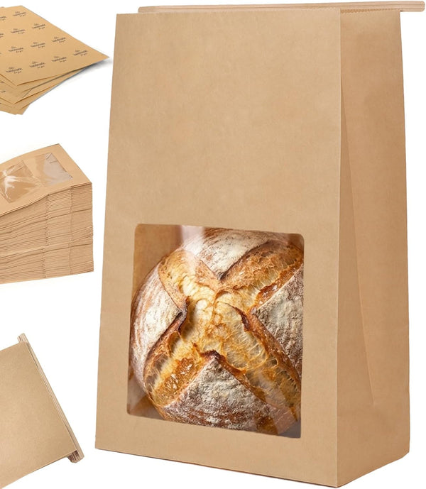 100 Pack Large Thick Brown Kraft Paper Boule Bread Bags for Homemade
