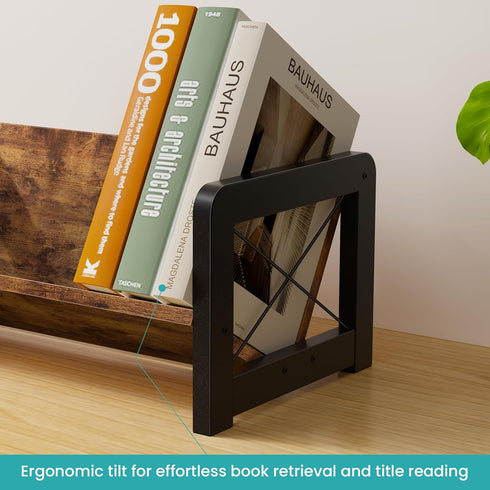 ELITEROO Desktop Bookshelf Organizer, Wood Slanted Desk Bookshelf, Small Tabletop Book Rack, Portable Mini Bookcase