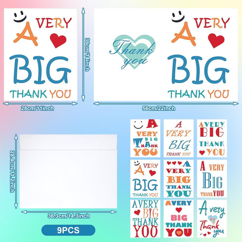 9 Sets 14 22" 9 etec Big Thank You Cards with Envelope x Jumbo Giant Appreciation Card Oversize Large Greeting Message