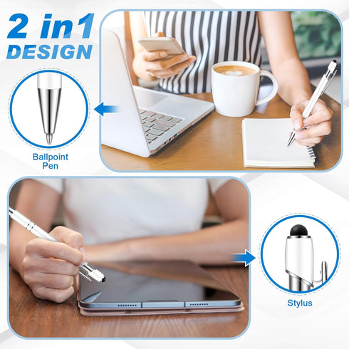 Tenare 12 Pieces Ballpoint Pen with Stylus Tip, 1.0 mm Black Ink Metal Pen 2 in 1 for Touch Screens