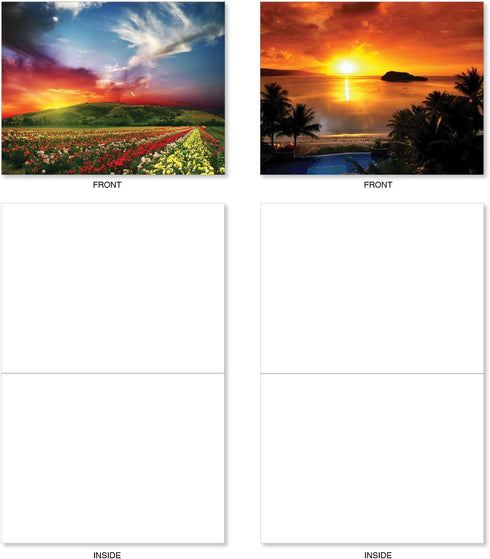 The Best Card Company - 20 Blank Landscape Nature Note Cards (4 x 5.12 Inch) - Sun Settings (10 Designs, 2 Each)