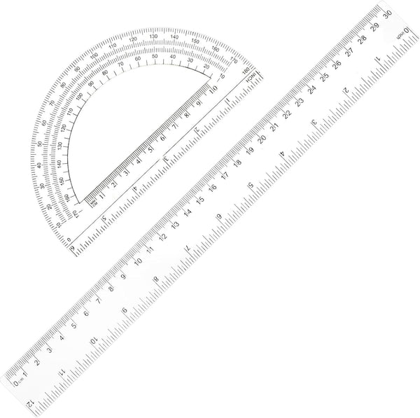 Protractor and Ruler Set, 2 Packs, 12 Inch Clear Ruler for School, Angle Finder, Office Supplies
