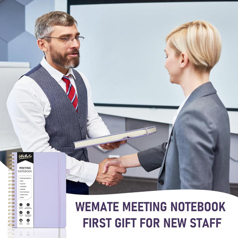 WEMATE Simplified Meeting Notebook, 200 Pages with Action Items, PU Leather Hardcover for Project Planner - Light Purple
