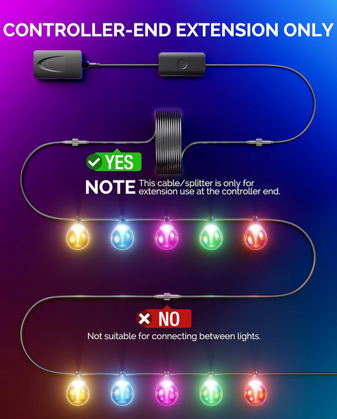 Zustov 10FT Bulb IP68 H7025, H7026, Extension Cable for Govee Outdoor Clear String Lights, Waterproof Outdoor Lights
