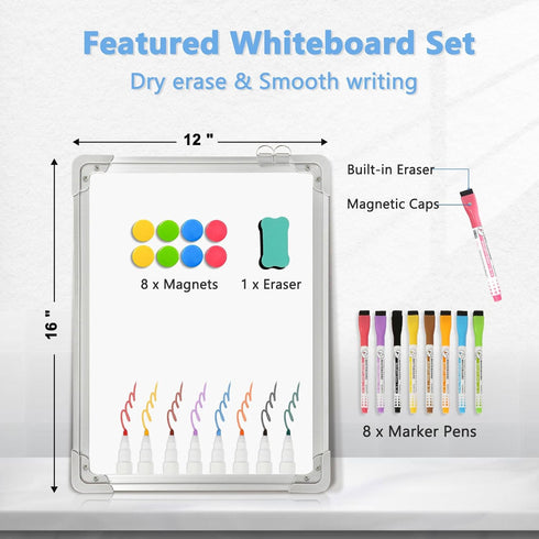 Dry Erase Board for Wall, Double-Sided 12" x 16" Small Hanging Magnetic Whiteboard for Planning & Memo