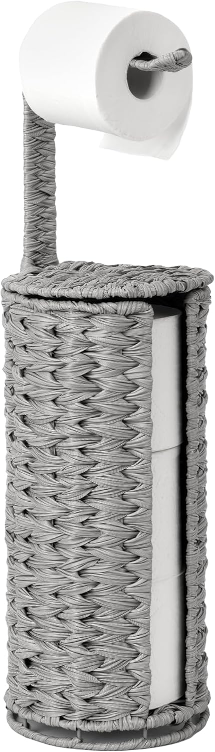 GRANNY SAYS Wicker Freestanding Toilet Paper Holder Stand with Storage, Modern Covered