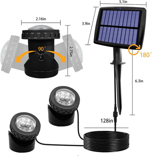 12 AVEKI Solar Pond Spotlights, LED Solar Underwater Lights with Dual Head Waterproof Submarine Landscape Spotlight