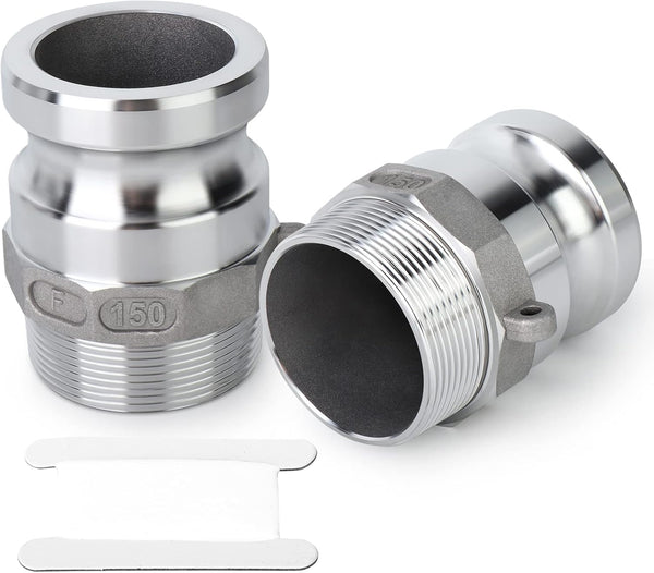 TAISHER 2PCS Aluminum Cam & Groove Hose Fittings, 1-1/2" Plug x 1-1/2" NPT Male, Global Type F