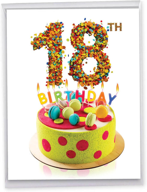The Best Card Company Jumbo 18th Happy Birthday Card (8.5 x 11 Inch) - Notecard with Envelope for 18 Years