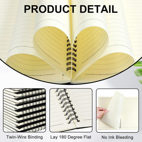 Yahenda A5 College Ruled Spiral Notebook Bulk Journals Lined 8.3 x 5.5 Inch (Black, 2 Pcs)