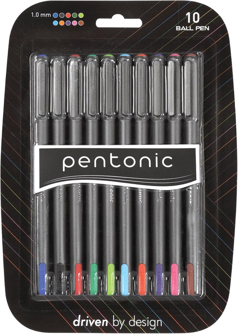 linc Pentonic Premium Ball Point Pen, 1.0 mm Medium Point, 10-Count, Assorted Colors | Easy Flow Ink