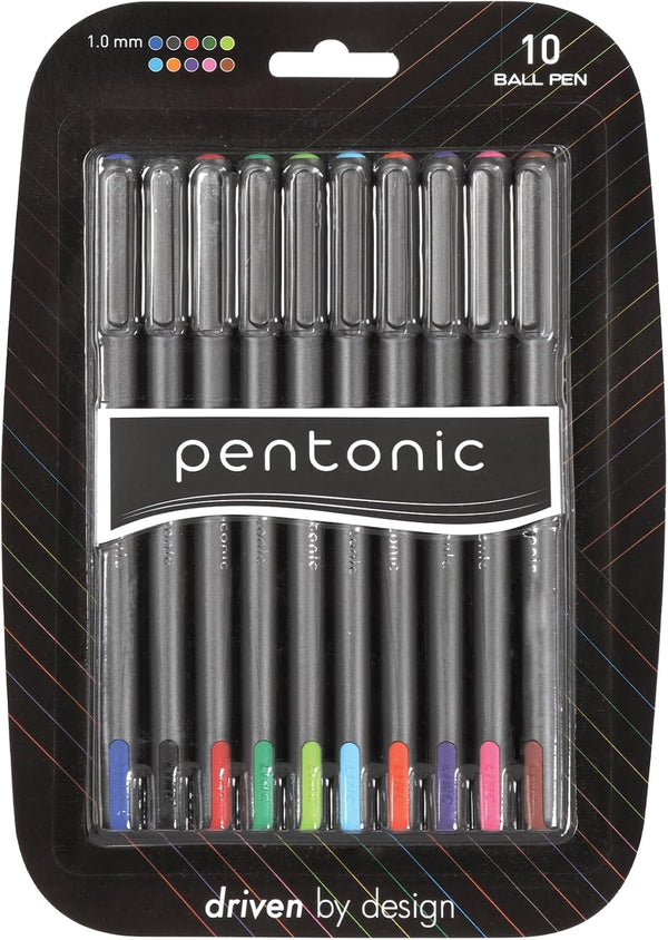 linc Pentonic Premium Ball Point Pen, 1.0 mm Medium Point, 10-Count, Assorted Colors | Easy Flow Ink