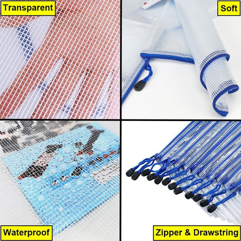 AUSTARK 20 Pcs Waterproof Zipper File Bags, Plastic Mesh Pouch, Board Game Storage Bag for Office School (B4 Size