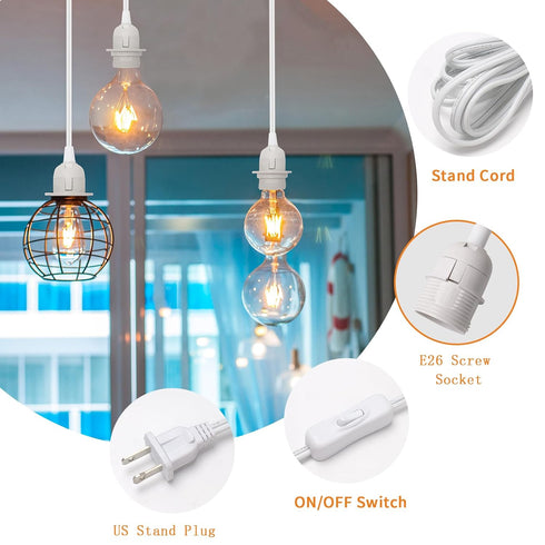 14.8ft Extension Hanging Lantern Cord Cable - White Pendant Lighting with Plug-in Cord and On/Off Switch,DIY with Lamp