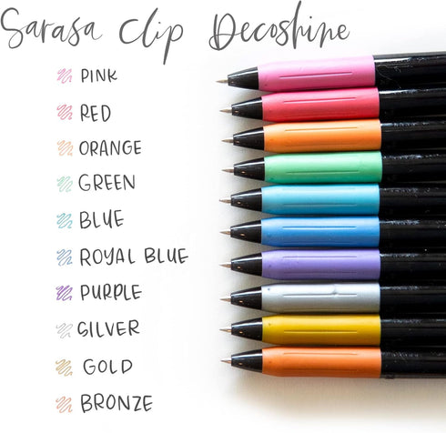 Zebra Pen Sarasa Clip Decoshine Retractable Gel Pen, 0.5mm Fine Point, Assorted Metallic Gel Ink, 9-Pack (49009)