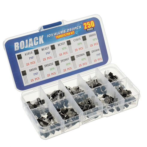 BOJACK 250 Pcs A1015 BC327 BC337 C1815 S8050 S8550 Transistors Assortment Kit, 10 Values