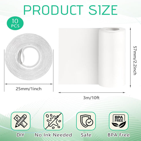 WATMTIN 10 57 25mm Rolls Mini Thermal Printer Sticker Paper, X Self-Adhesive Thermal Paper for Mini Pocket Printer Kids