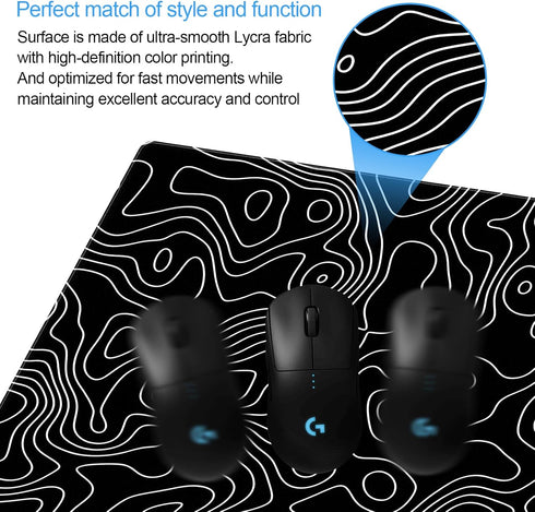 Black Topographic Map Extended Large Mouse Pad, XXL Gaming Desk Mat, 31.5x15.7inch with Stitched Edge for Home Office
