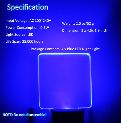 4 Pack Blue Night Light Plug in, Dusk to Dawn Sensor Automatic On and Off, Decorative Wall Blue LED Night Lights