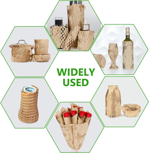 Eco Friendly Honeycomb Packing Paper Wrap 12"x200' Roll with 20 Fragile Sticker Labels