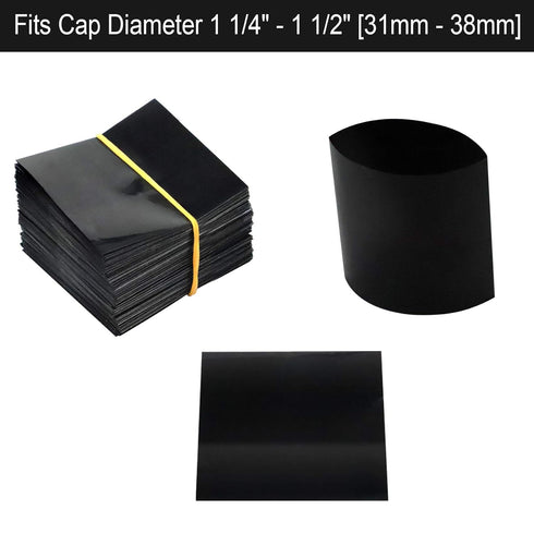 Black Shrink Bands, 200 Pieces Heat Shrink Wrap Sealer for Bottles, 65x60 mm [Compatible Diameter Range: 1 1/4” – 1