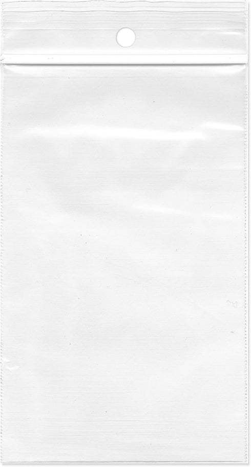 Plymor 3" x 5" Reclosable Plastic Bags (Case of 1,000) - 2 Mil with Hang-Hole Zipper