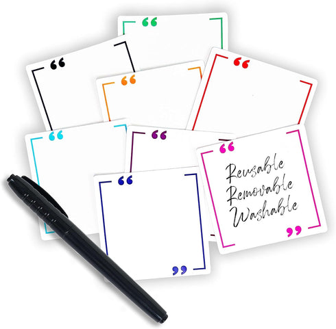 Reusable Sticky Notes 3x3, Work from Home Essentials Pack, Set of 8 Dry Erase Sticky Notes with Wet Erase Pen, White