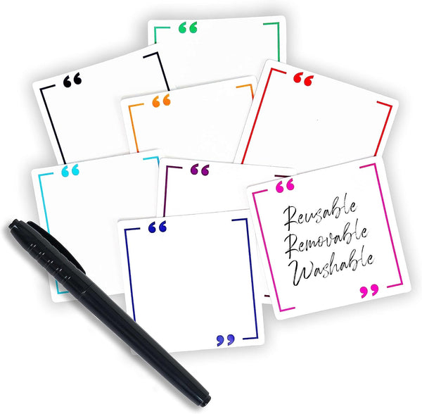 Reusable Sticky Notes 3x3, Work from Home Essentials Pack, Set of 8 Dry Erase Sticky Notes with Wet Erase Pen, White