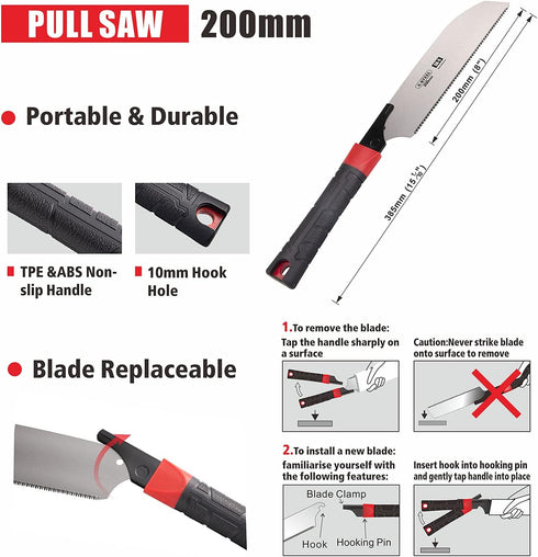 Japanese Hand Saw Pull Saw Flush Cut Saw with 8 Inch (200MM) SK-5 Steel Blade for Fine Woodworking