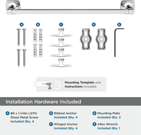 Amerock BH3609326 Chrome Towel Bar, 18 in (457 mm) Towel Rack, Stature Bathroom Towel Holder, Bath Accessories