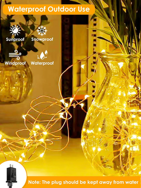 66Ft 200 8 LED Fairy Lights Plug in, Waterproof String Lights Outdoor & Indoor Modes Christmas Light Bedroom Decor