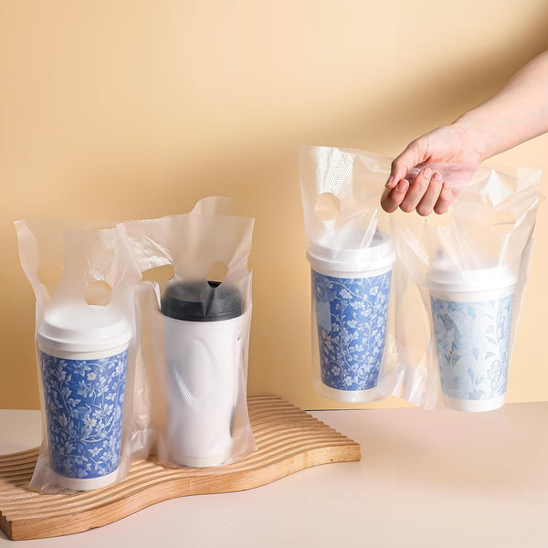 Ubamdom 300 Pack Handle Drinking Poly Bags, Clear Plastic Packaging Bags for Delivery,