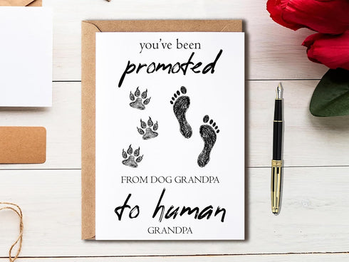 EdgarGifts You've Been Promoted Card - Dog Grandpa To Human Grandpa Card - Grandpa Card - Pregnancy Card - Notice Card
