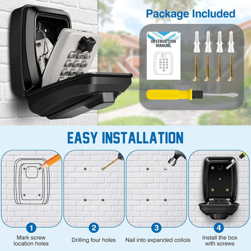 Key Safe Outdoor Waterproof Lockbox, 12 Digit Combination, Extra Large Key Storage Box with Weatherproof Cover, Police