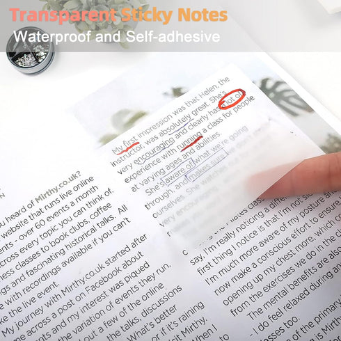 MIUTME 500 Pcs Transparent Sticky Notes, White Clear Sticky Notes, Waterproof Self-Stick Note Pads 3x3 Inch