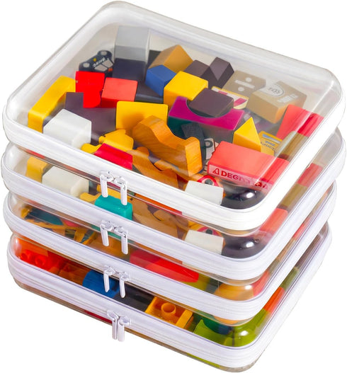 4PCS Large Clear Hard Shell Zipper Case, Makeup Organizer & Toy Storage