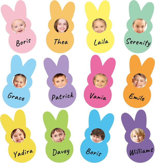 80Pcs Easter Bunny Cutouts with Photo Space, Colorful Rabbit Paper Cutouts for