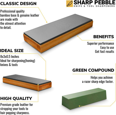 Sharp Pebble Premium Leather Strop for Knife Sharpening with Polishing Compound - Sharpening Strop for Knives, Straight
