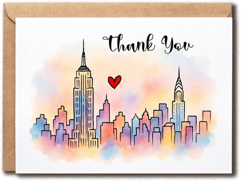 KoKi9xxGifts Watercolor Nyc Skyline Card - Thank You Card - New York City