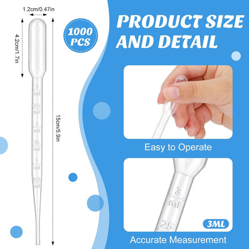 1000 Pcs Disposable Graduated Plastic Transfer Pipettes for Scientific Experiment, Essential Oils, Makeup Tool (3 ml)