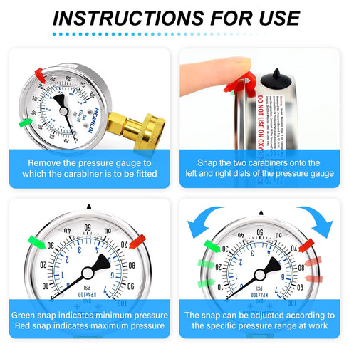 MEANLIN MEASURE 0~100Psi Stainless Steel Frame 3/4" Female Liquid Filled Pressure Gauge Kit with 5 Adapters, 2.5" FACE