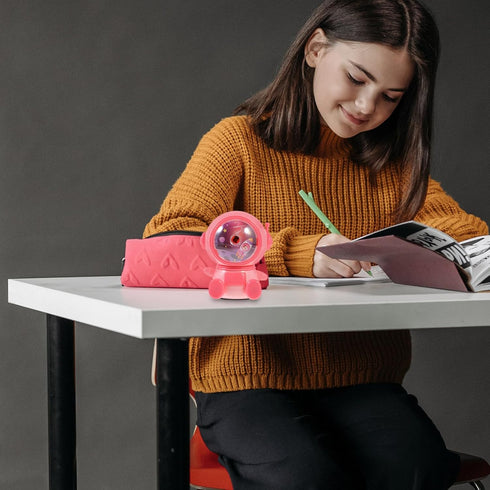 SEWACC Hand Crank Pencil Sharpener Cartoon Astronaut Spaceman Shaped Manual Pencil Sharpener for Colored Pencil Makeup Pencils Pink by SEWACC