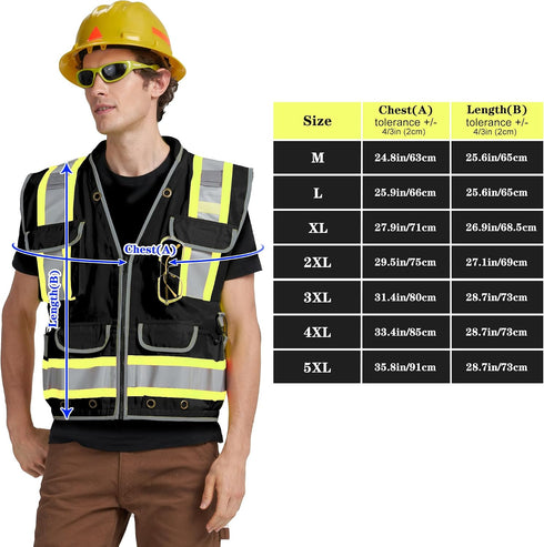 2 AYKRM Heavy Woven cotton High Vis Reflective work construction safety vest for men Class with ipad Cargo Pockets
