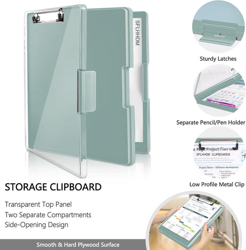 Heavy Duty Clipboard with Storage, 8.5x11 Clip Boards with 2 Storage Cases, Dark Green Nursing Clipboard Folder
