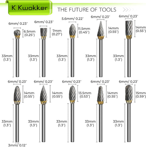 20PCS Tungsten Carbide Burr Set, 1/8 Shank Diamond Files for Dremel Rotary Drill, Metal Polishing and Wood Carving
