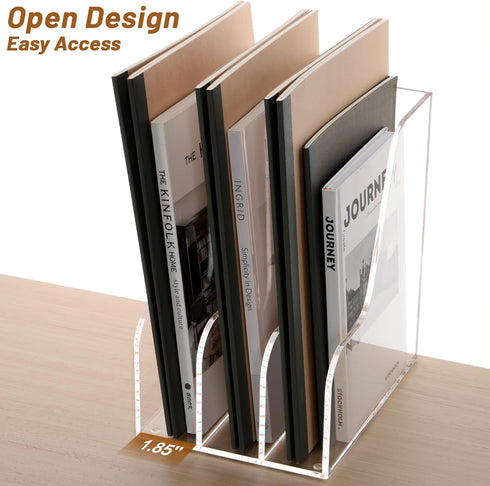 SANRUI Desk Organizer, Acrylic Magazine File Holder with 3 Vertical Compartments, Clear File Sorter for Office Home