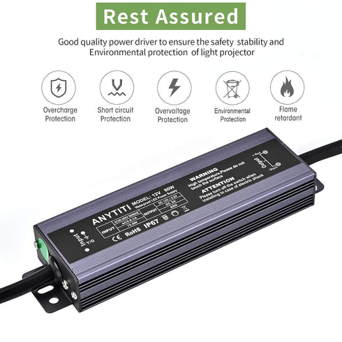 ANYTITI IP67 60W DC12V 5A 3-Prong 4.5feet LED Driver,LED Power Supply Waterproof Output Plug
